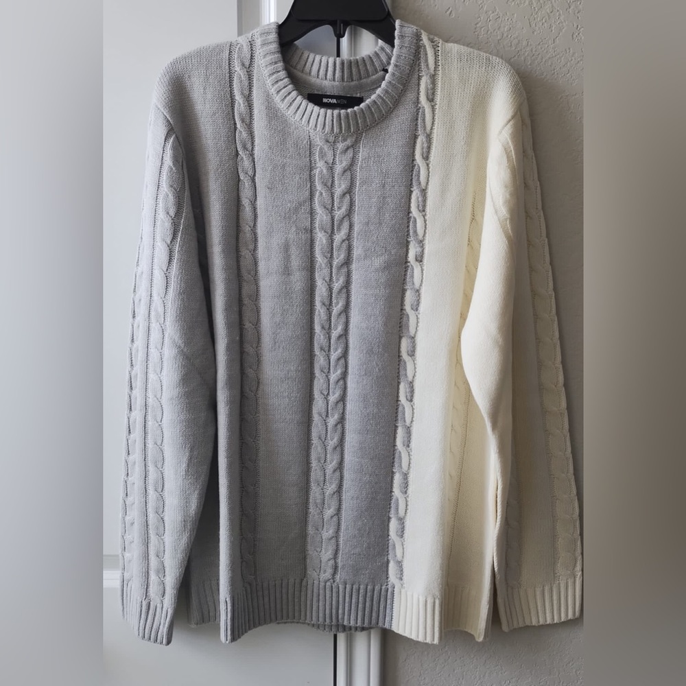 NovaMen Cody Cable Men Sweater Size Large-Heather Gray Color Block Men Sweater